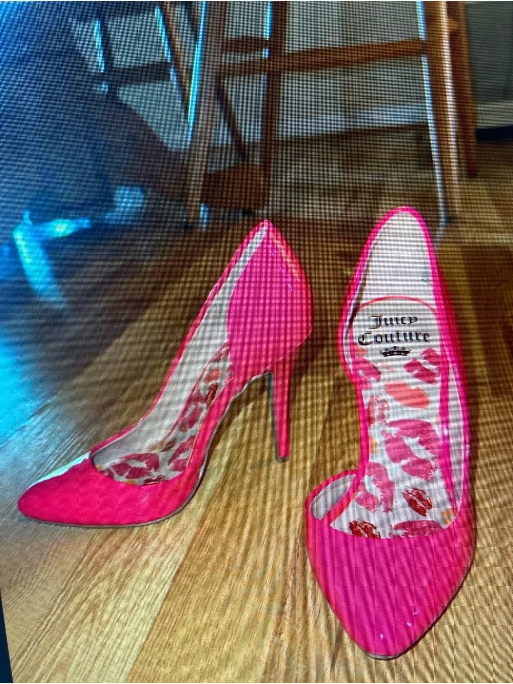Juicy Couture Neon Pink Patent Pointed Toe Stiletto Pumps